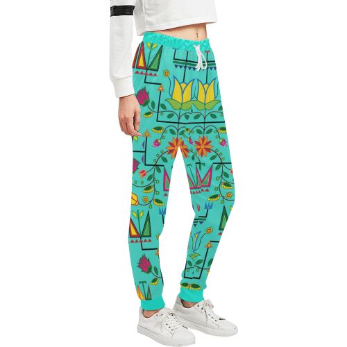 Geometric Floral Summer-Sky Women's All Over Print Sweatpants (Model L11) Women's All Over Print Sweatpants (L11) e-joyer