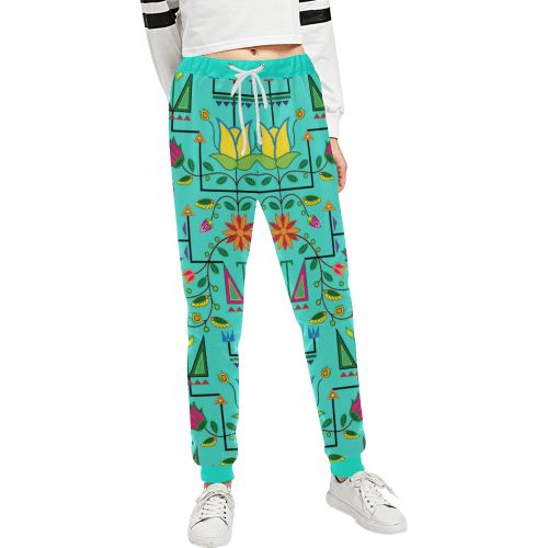 Geometric Floral Summer-Sky Women's All Over Print Sweatpants (Model L11) Women's All Over Print Sweatpants (L11) e-joyer