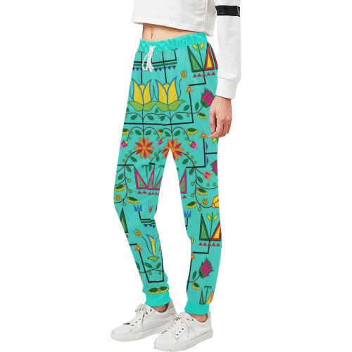 Geometric Floral Summer-Sky Women's All Over Print Sweatpants (Model L11) Women's All Over Print Sweatpants (L11) e-joyer