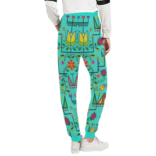 Geometric Floral Summer-Sky Women's All Over Print Sweatpants (Model L11) Women's All Over Print Sweatpants (L11) e-joyer