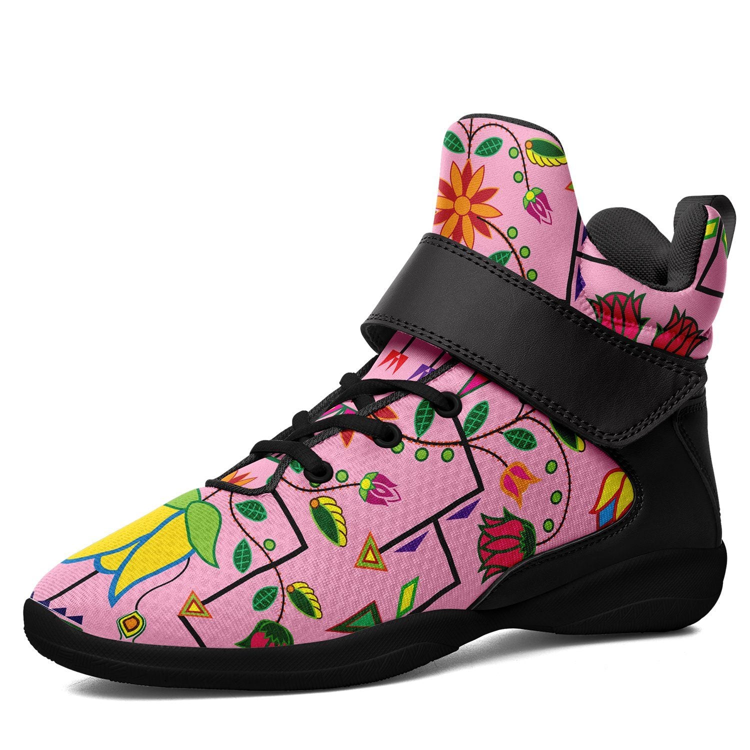 Geometric Floral Summer Sunset Kid's Ipottaa Basketball / Sport High Top Shoes 49 Dzine US Women 4.5 / US Youth 3.5 / EUR 35 Black Sole with Black Strap