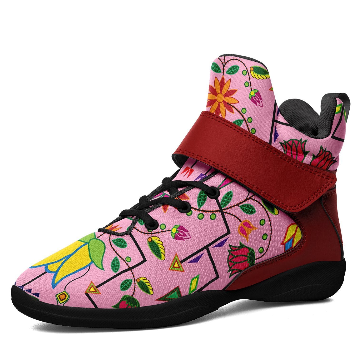 Geometric Floral Summer Sunset Kid's Ipottaa Basketball / Sport High Top Shoes 49 Dzine US Women 4.5 / US Youth 3.5 / EUR 35 Black Sole with Dark Red Strap