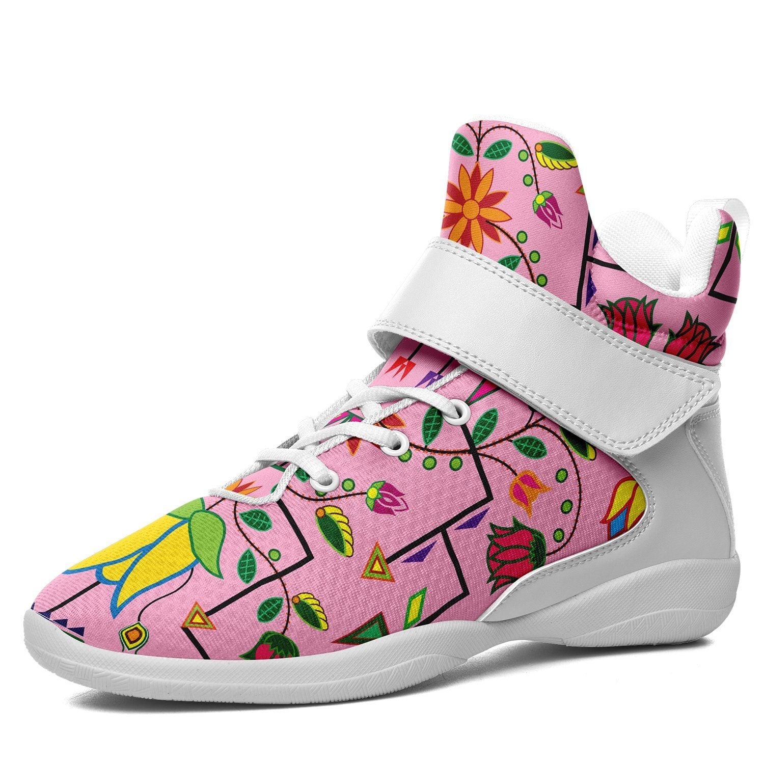 Geometric Floral Summer Sunset Kid's Ipottaa Basketball / Sport High Top Shoes 49 Dzine US Women 4.5 / US Youth 3.5 / EUR 35 White Sole with White Strap