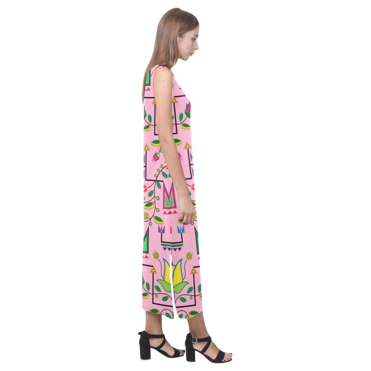 Geometric Floral Summer - Sunset Phaedra Sleeveless Open Fork Long Dress (Model D08) Phaedra Sleeveless Open Fork Long Dress (D08) e-joyer