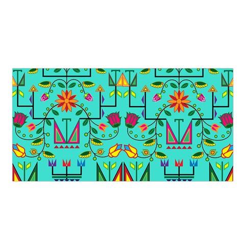 Geometric Floral Summer Turquoise Satin Shawl Scarf 49 Dzine