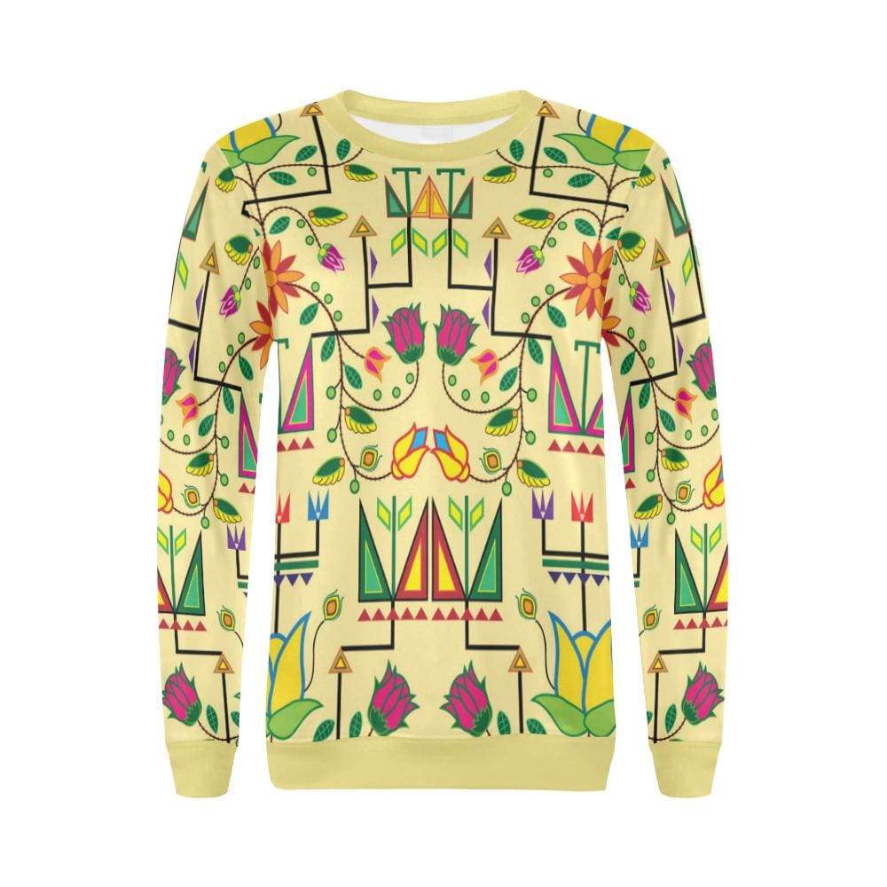 Geometric Floral Summer-Vanilla All Over Print Crewneck Sweatshirt for Women (Model H18) Crewneck Sweatshirt for Women (H18) e-joyer