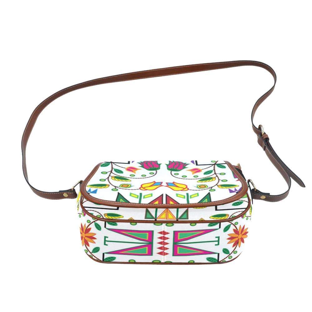 Geometric Floral Summer - White Saddle Bag/Small (Model 1649) Full Customization Saddle Bag/Small (Full Customization) e-joyer