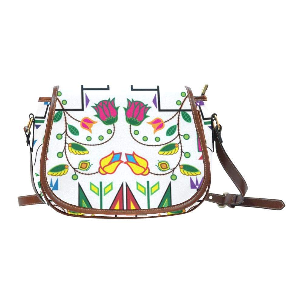 Geometric Floral Summer - White Saddle Bag/Small (Model 1649) Full Customization Saddle Bag/Small (Full Customization) e-joyer