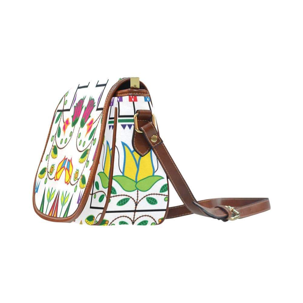 Geometric Floral Summer - White Saddle Bag/Small (Model 1649) Full Customization Saddle Bag/Small (Full Customization) e-joyer