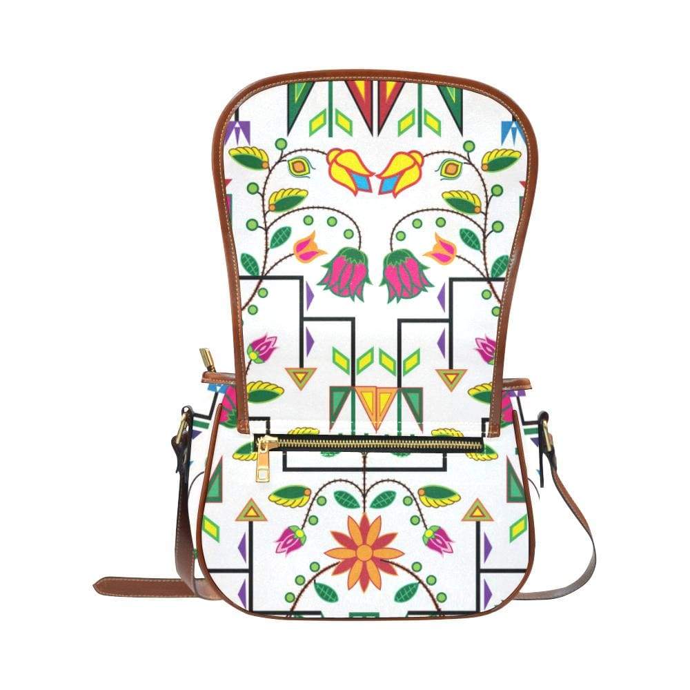 Geometric Floral Summer - White Saddle Bag/Small (Model 1649) Full Customization Saddle Bag/Small (Full Customization) e-joyer