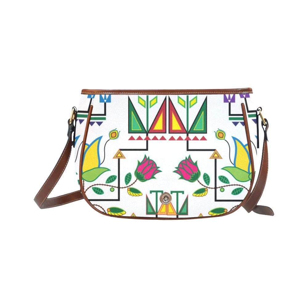 Geometric Floral Summer - White Saddle Bag/Small (Model 1649) Full Customization Saddle Bag/Small (Full Customization) e-joyer