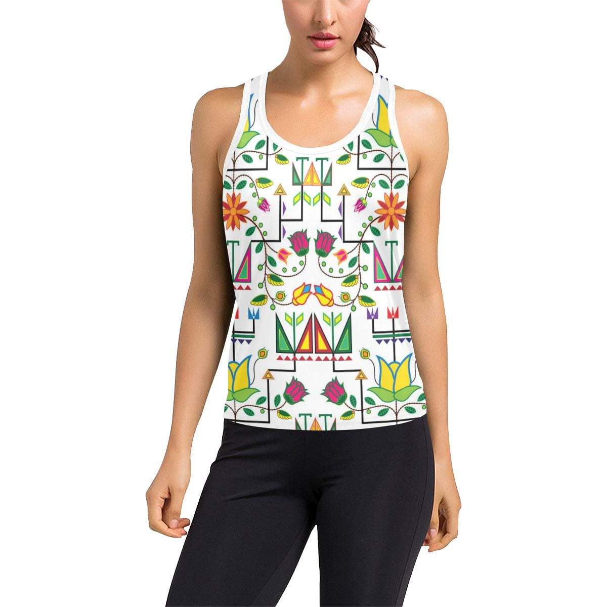 Geometric Floral Summer-White Women's Racerback Tank Top (Model T60) Racerback Tank Top (T60) e-joyer