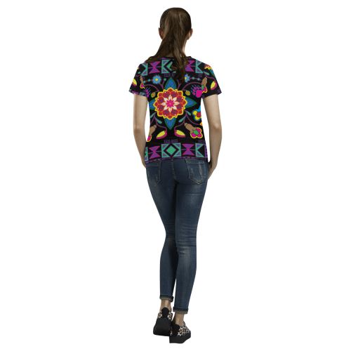 Geometric Floral Winter All Over Print T-shirt for Women/Large Size (USA Size) (Model T40) All Over Print T-Shirt for Women/Large (T40) e-joyer