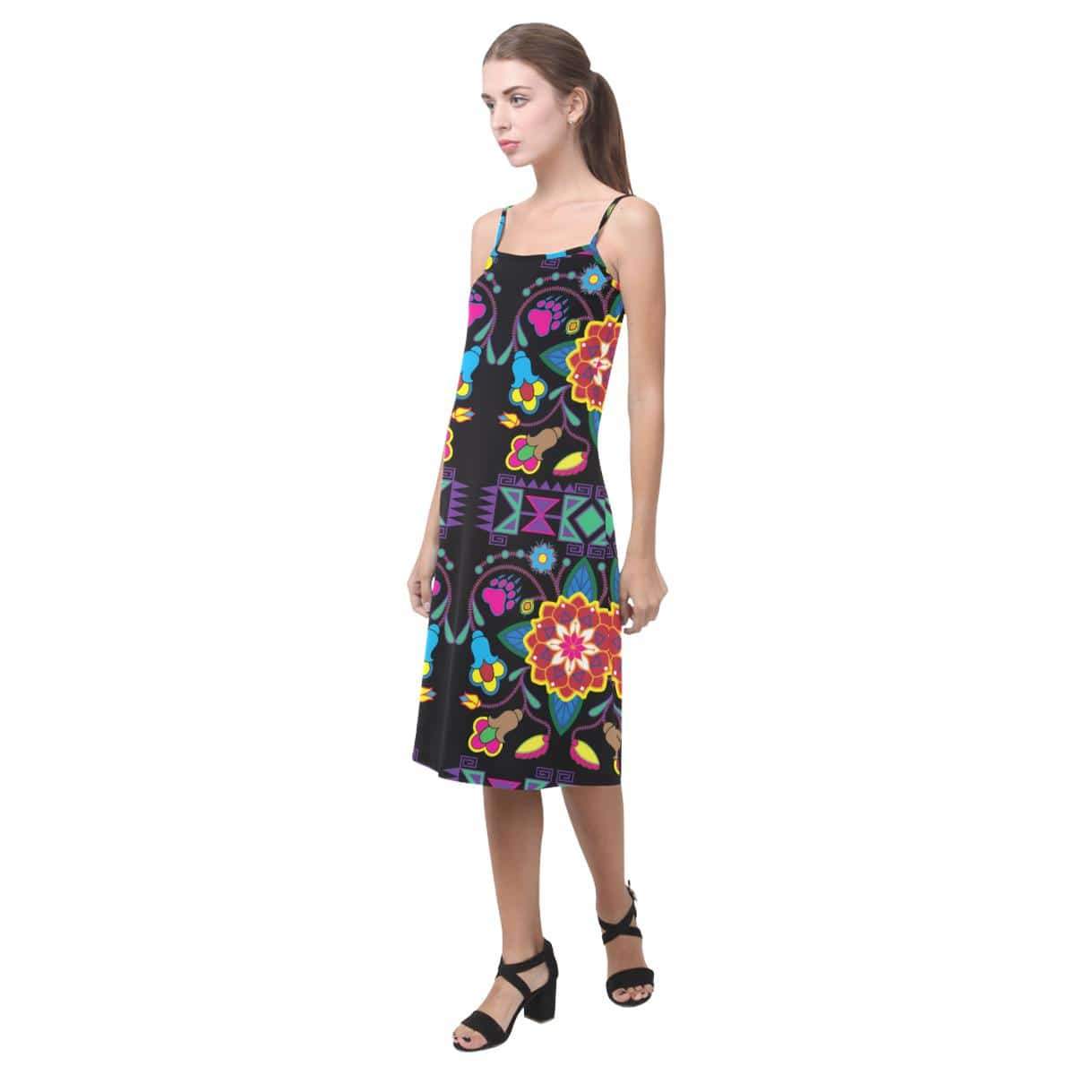 Geometric Floral Winter - Black Alcestis Slip Dress (Model D05) Alcestis Slip Dress (D05) e-joyer