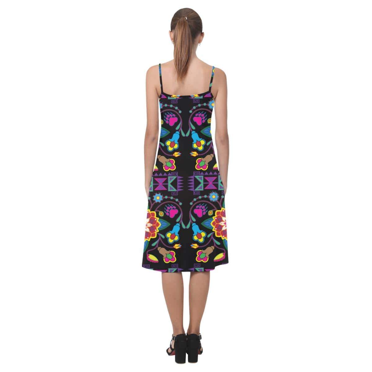 Geometric Floral Winter - Black Alcestis Slip Dress (Model D05) Alcestis Slip Dress (D05) e-joyer