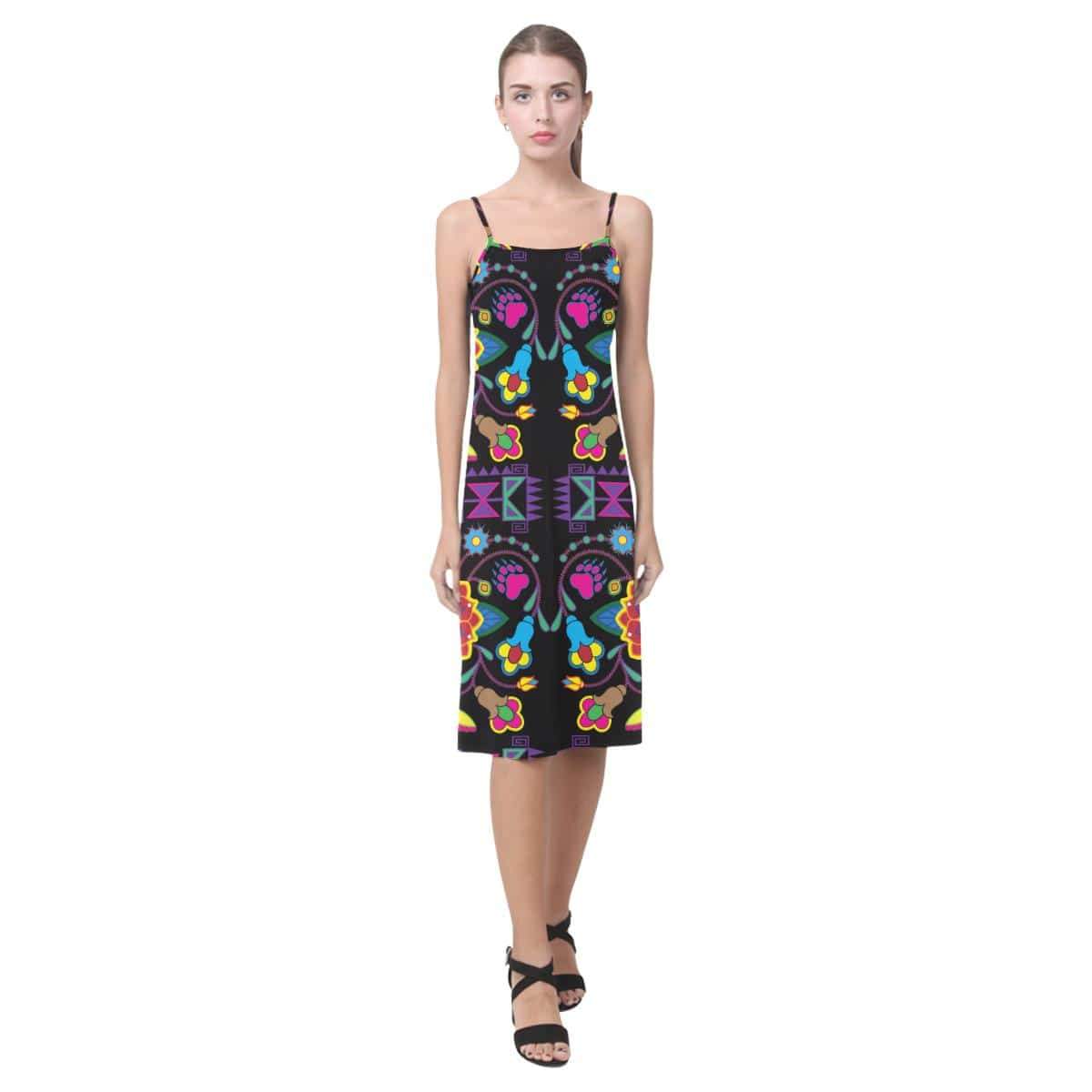 Geometric Floral Winter - Black Alcestis Slip Dress (Model D05) Alcestis Slip Dress (D05) e-joyer