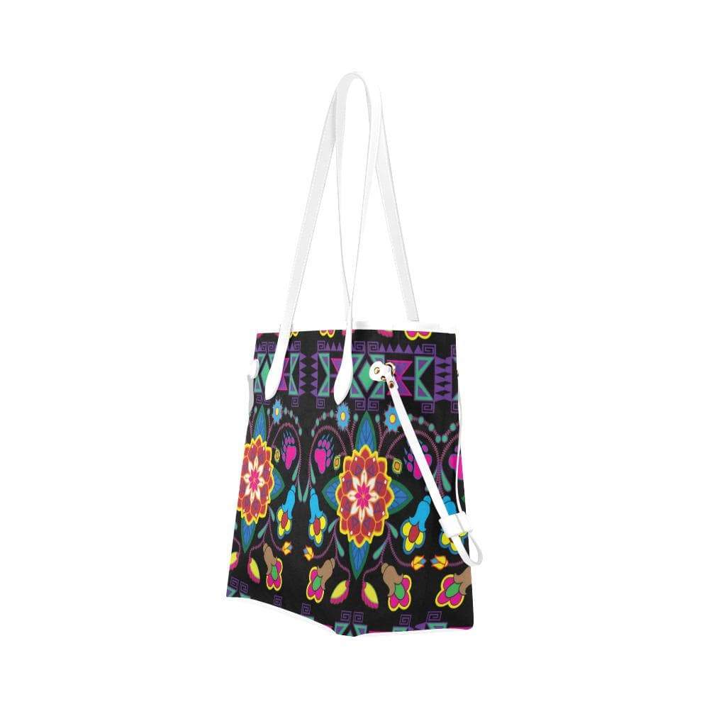 Geometric Floral Winter - Black Clover Canvas Tote Bag (Model 1661) Clover Canvas Tote Bag (1661) e-joyer