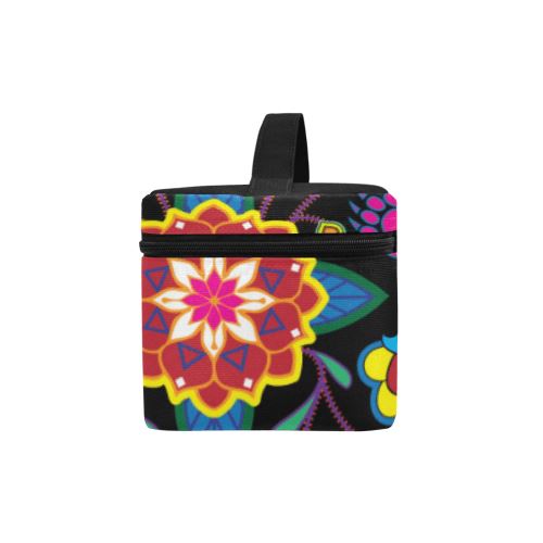 Geometric Floral Winter-Black Cosmetic Bag/Large (Model 1658) Cosmetic Bag e-joyer
