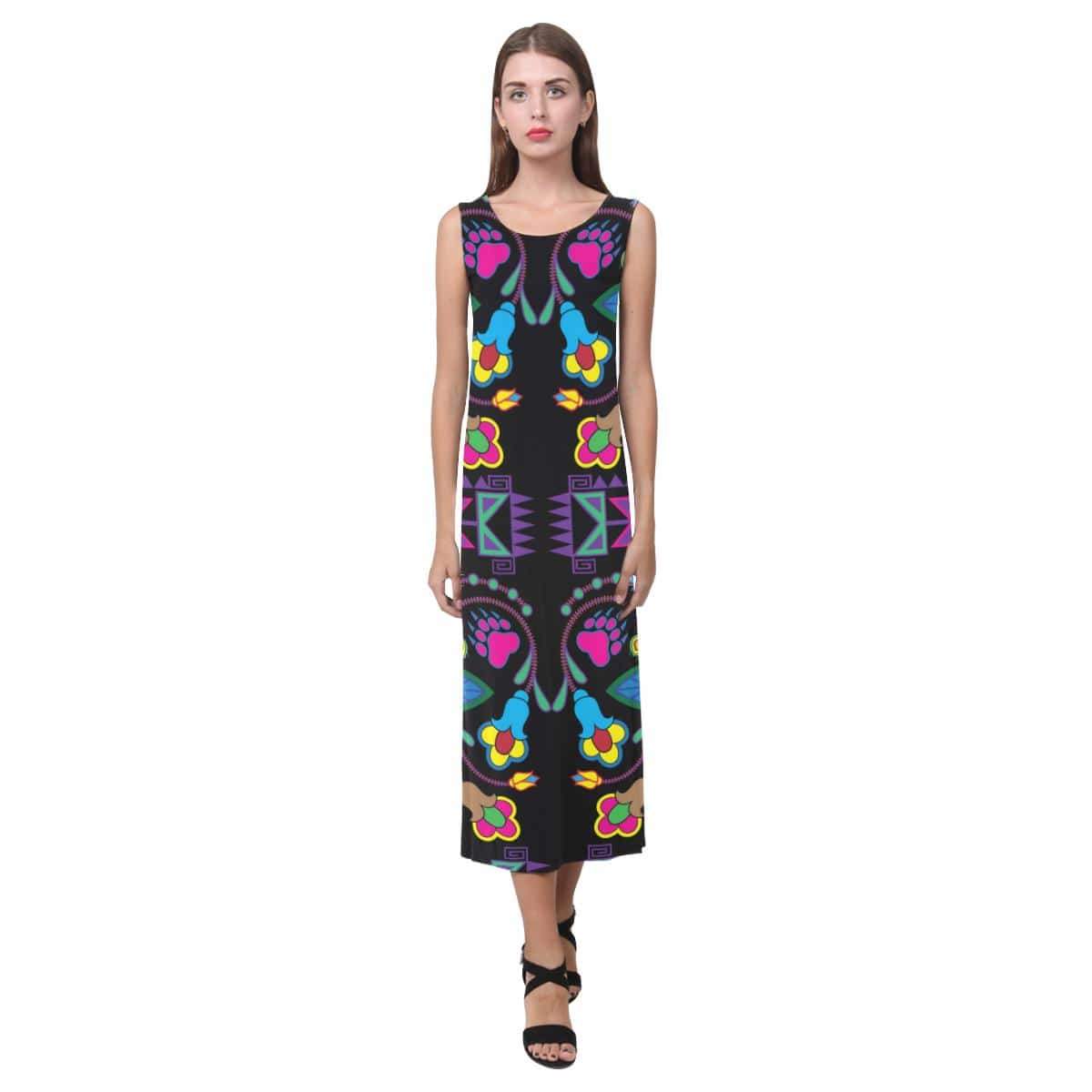Geometric Floral Winter - Black Phaedra Sleeveless Open Fork Long Dress (Model D08) Phaedra Sleeveless Open Fork Long Dress (D08) e-joyer