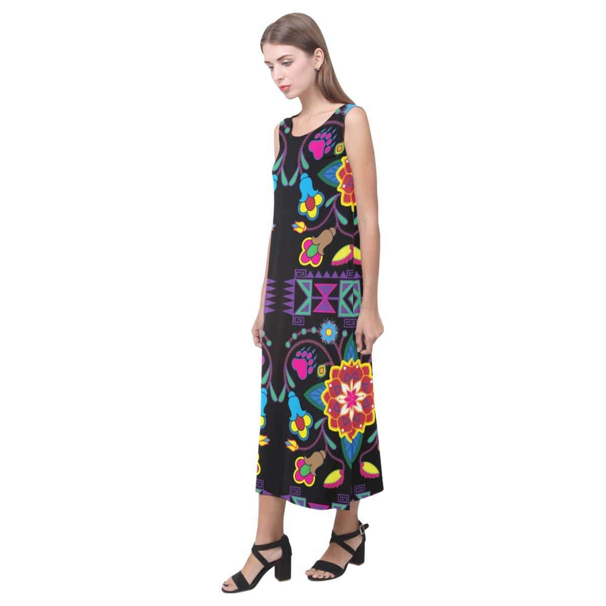 Geometric Floral Winter - Black Phaedra Sleeveless Open Fork Long Dress (Model D08) Phaedra Sleeveless Open Fork Long Dress (D08) e-joyer