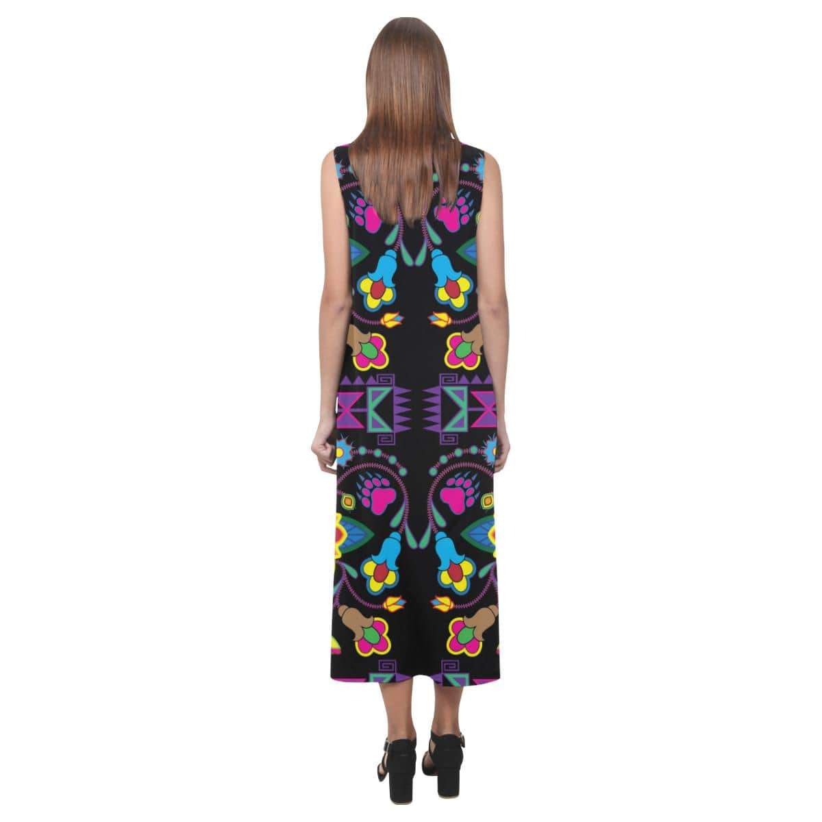 Geometric Floral Winter - Black Phaedra Sleeveless Open Fork Long Dress (Model D08) Phaedra Sleeveless Open Fork Long Dress (D08) e-joyer