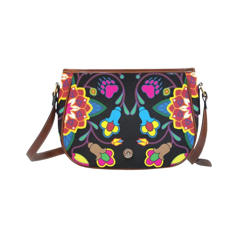 Geometric Floral Winter - Black Saddle Bag/Small (Model 1649) Full Customization Saddle Bag/Small (Full Customization) e-joyer