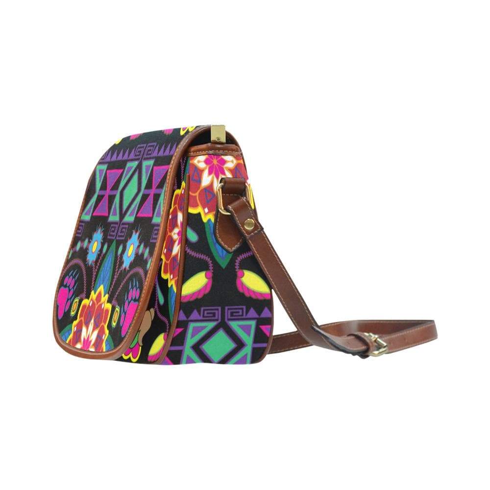 Geometric Floral Winter - Black Saddle Bag/Small (Model 1649) Full Customization Saddle Bag/Small (Full Customization) e-joyer