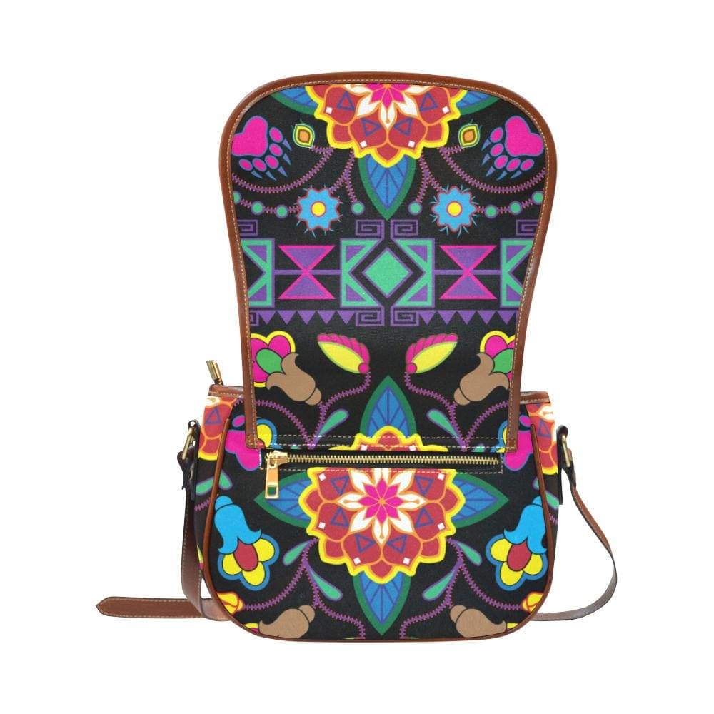 Geometric Floral Winter - Black Saddle Bag/Small (Model 1649) Full Customization Saddle Bag/Small (Full Customization) e-joyer