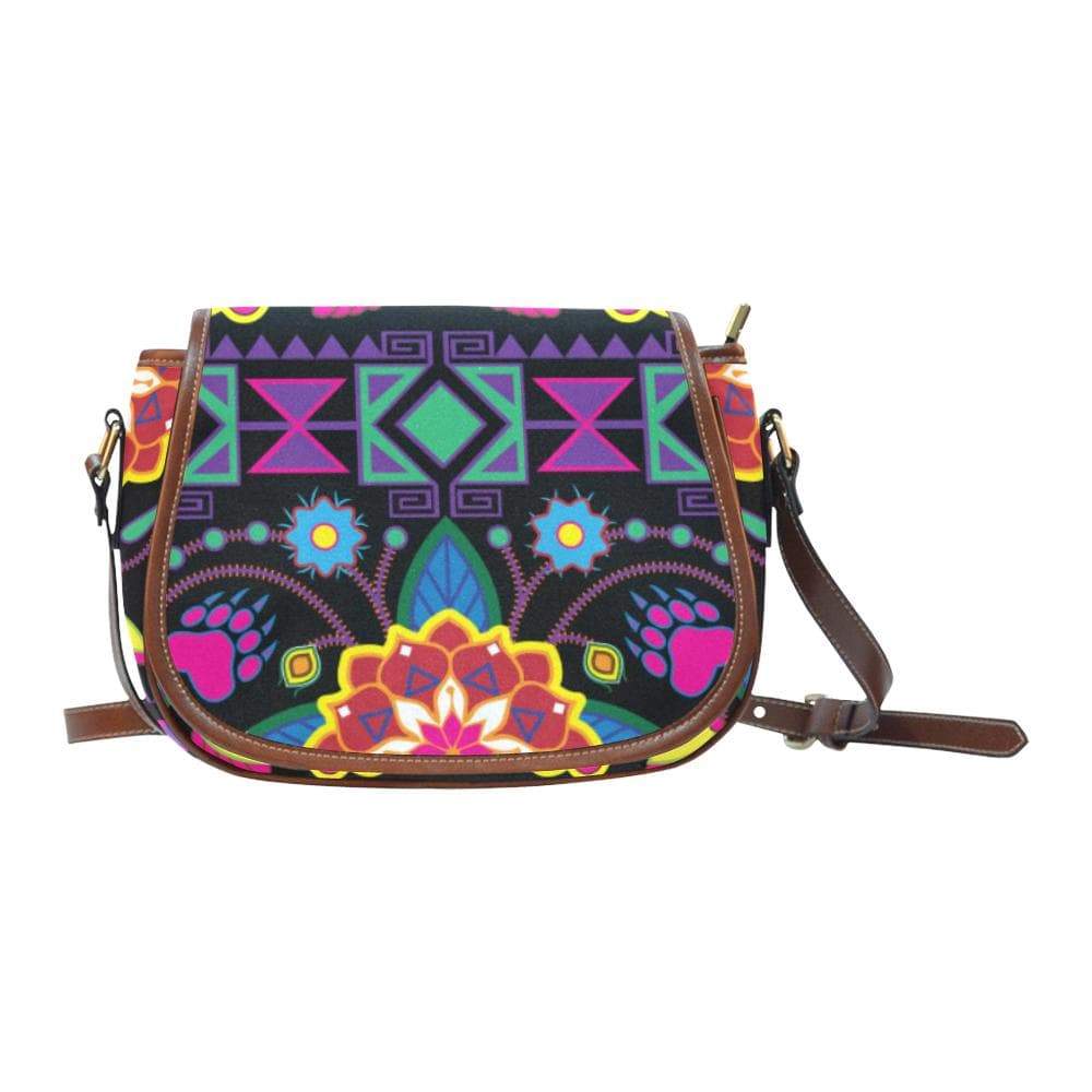 Geometric Floral Winter - Black Saddle Bag/Small (Model 1649) Full Customization Saddle Bag/Small (Full Customization) e-joyer