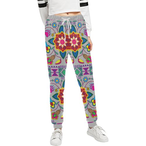Geometric Floral Winter-Gray Women's All Over Print Sweatpants (Model L11) Women's All Over Print Sweatpants (L11) e-joyer