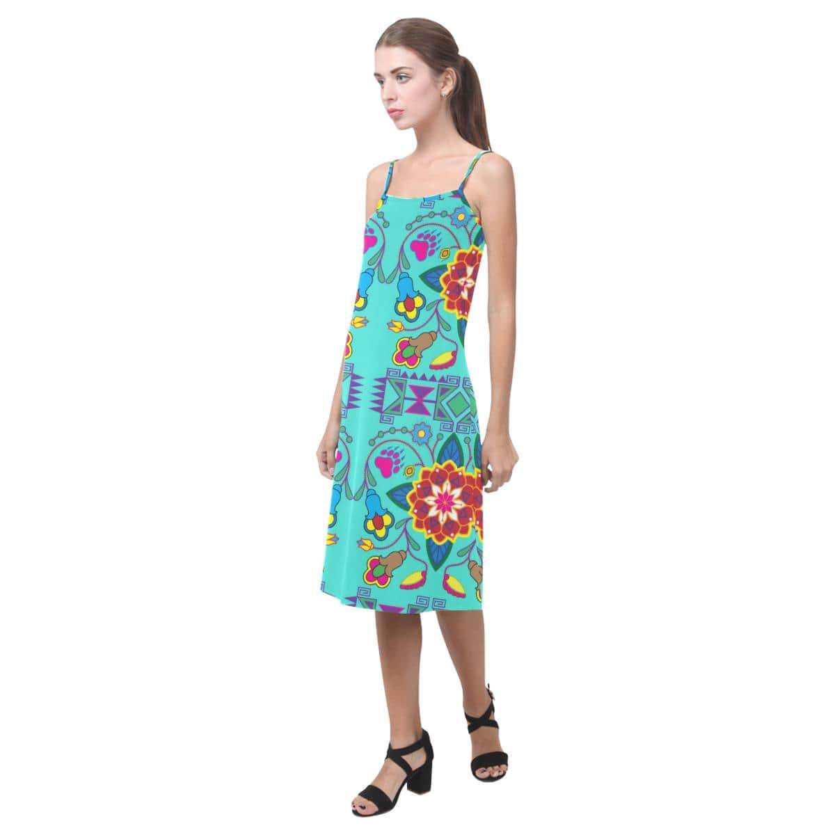 Geometric Floral Winter - Sky Alcestis Slip Dress (Model D05) Alcestis Slip Dress (D05) e-joyer