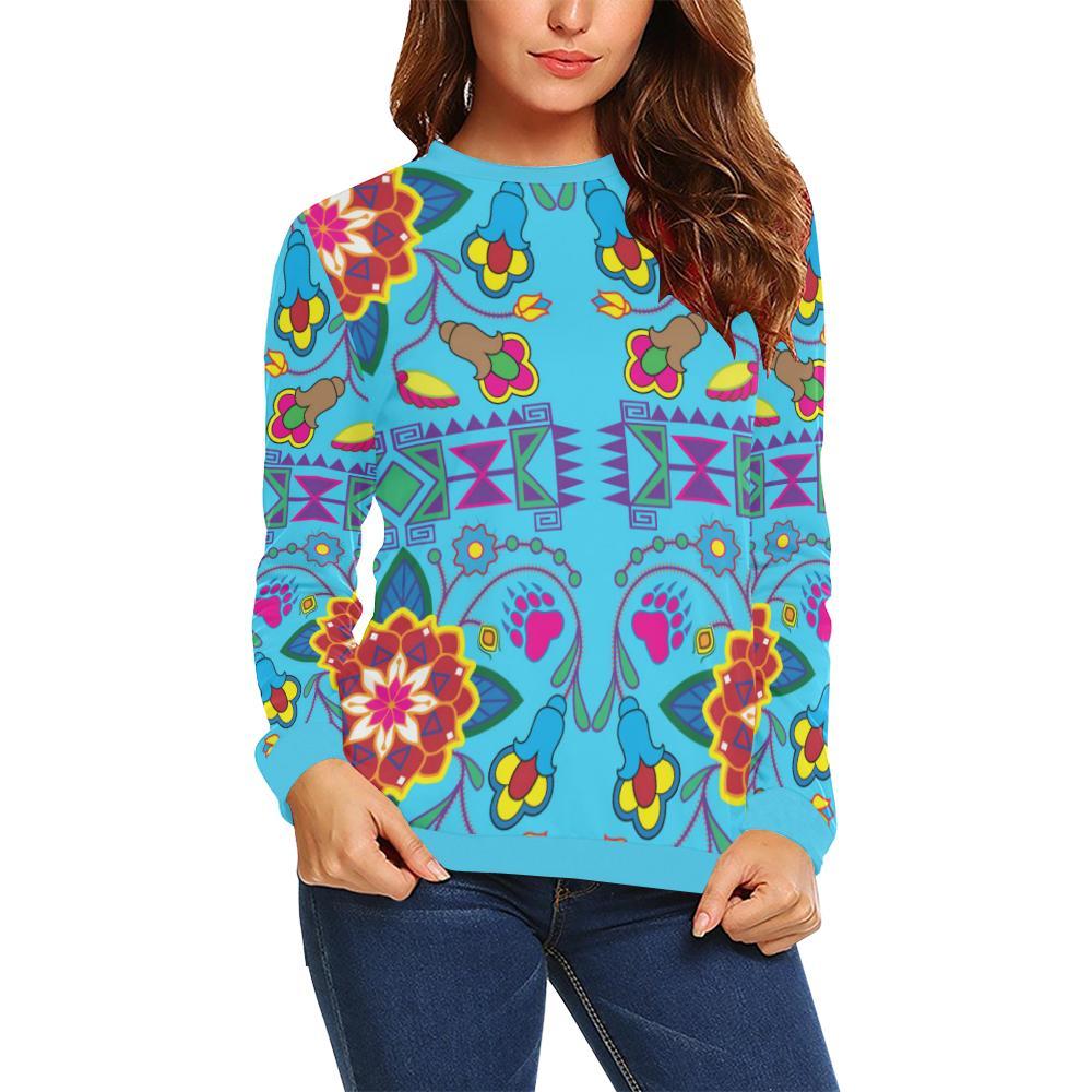 Geometric Floral Winter-Sky Blue All Over Print Crewneck Sweatshirt for Women (Model H18) Crewneck Sweatshirt for Women (H18) e-joyer
