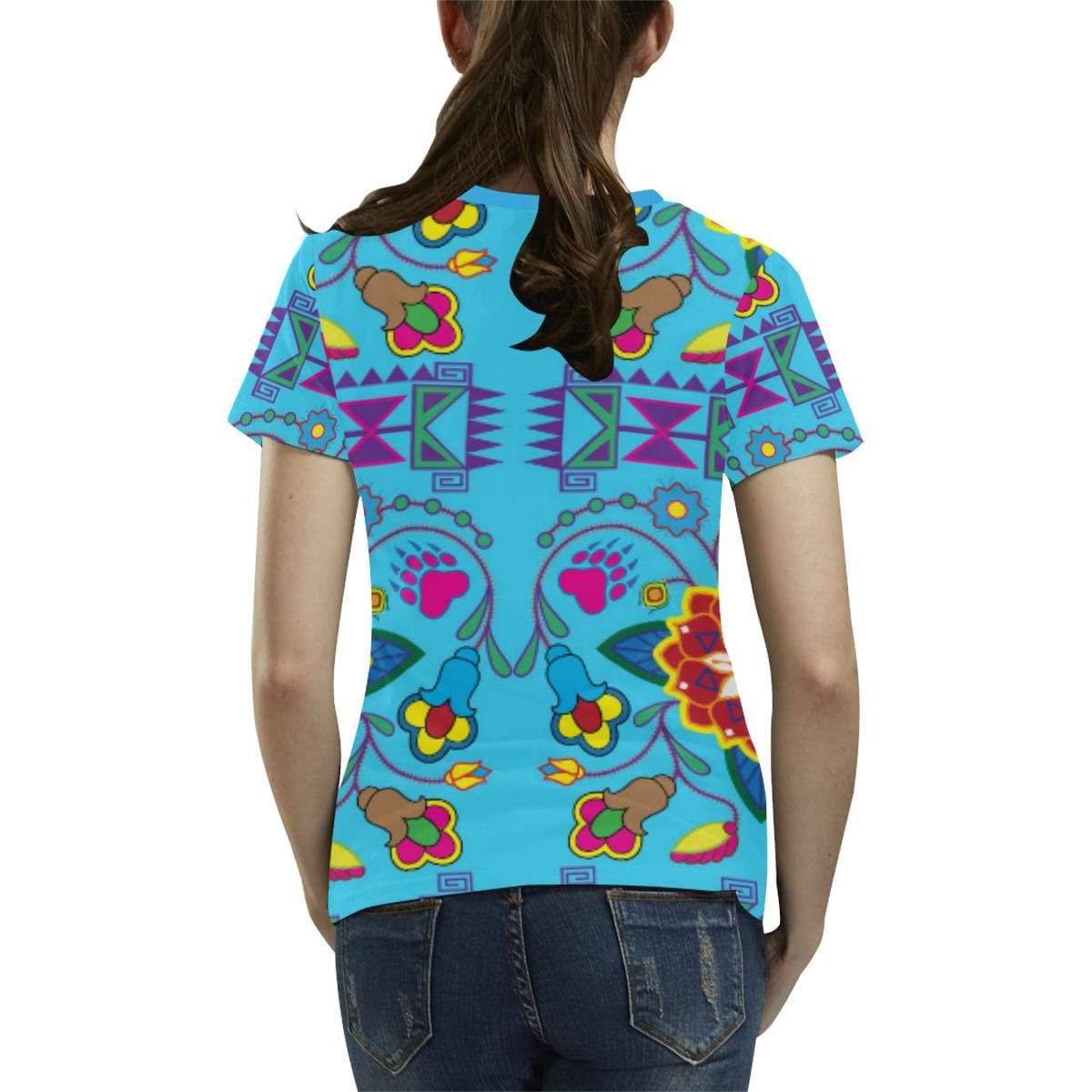 Geometric Floral Winter-Sky Blue All Over Print T-shirt for Women/Large Size (USA Size) (Model T40) All Over Print T-Shirt for Women/Large (T40) e-joyer