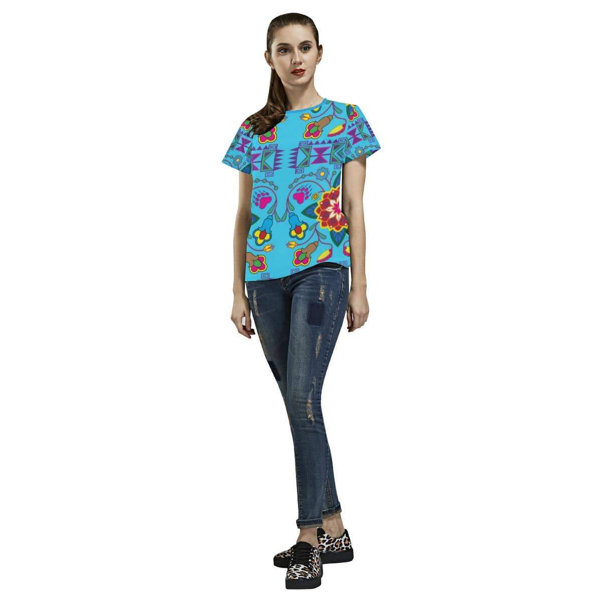 Geometric Floral Winter-Sky Blue All Over Print T-shirt for Women/Large Size (USA Size) (Model T40) All Over Print T-Shirt for Women/Large (T40) e-joyer