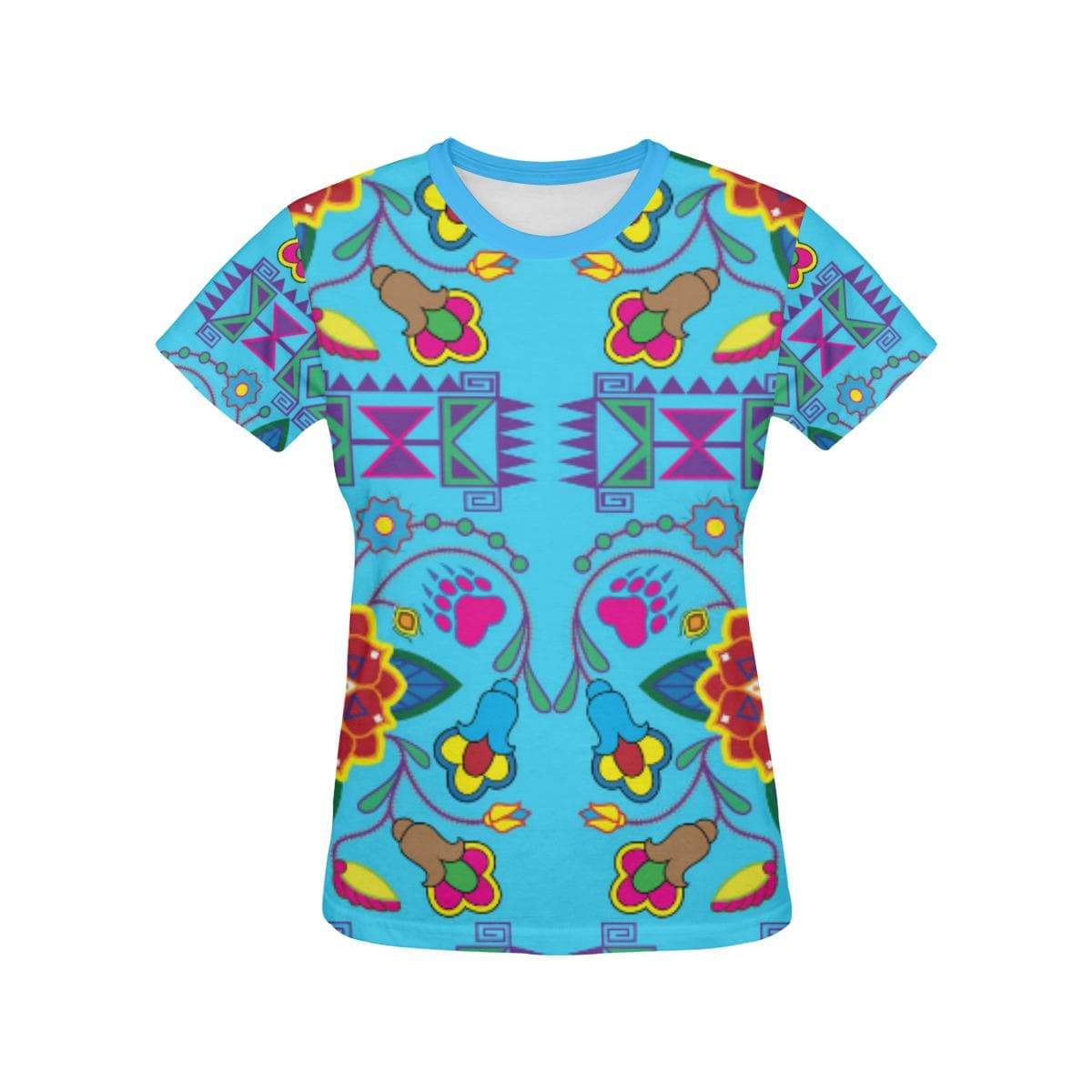 Geometric Floral Winter-Sky Blue All Over Print T-shirt for Women/Large Size (USA Size) (Model T40) All Over Print T-Shirt for Women/Large (T40) e-joyer