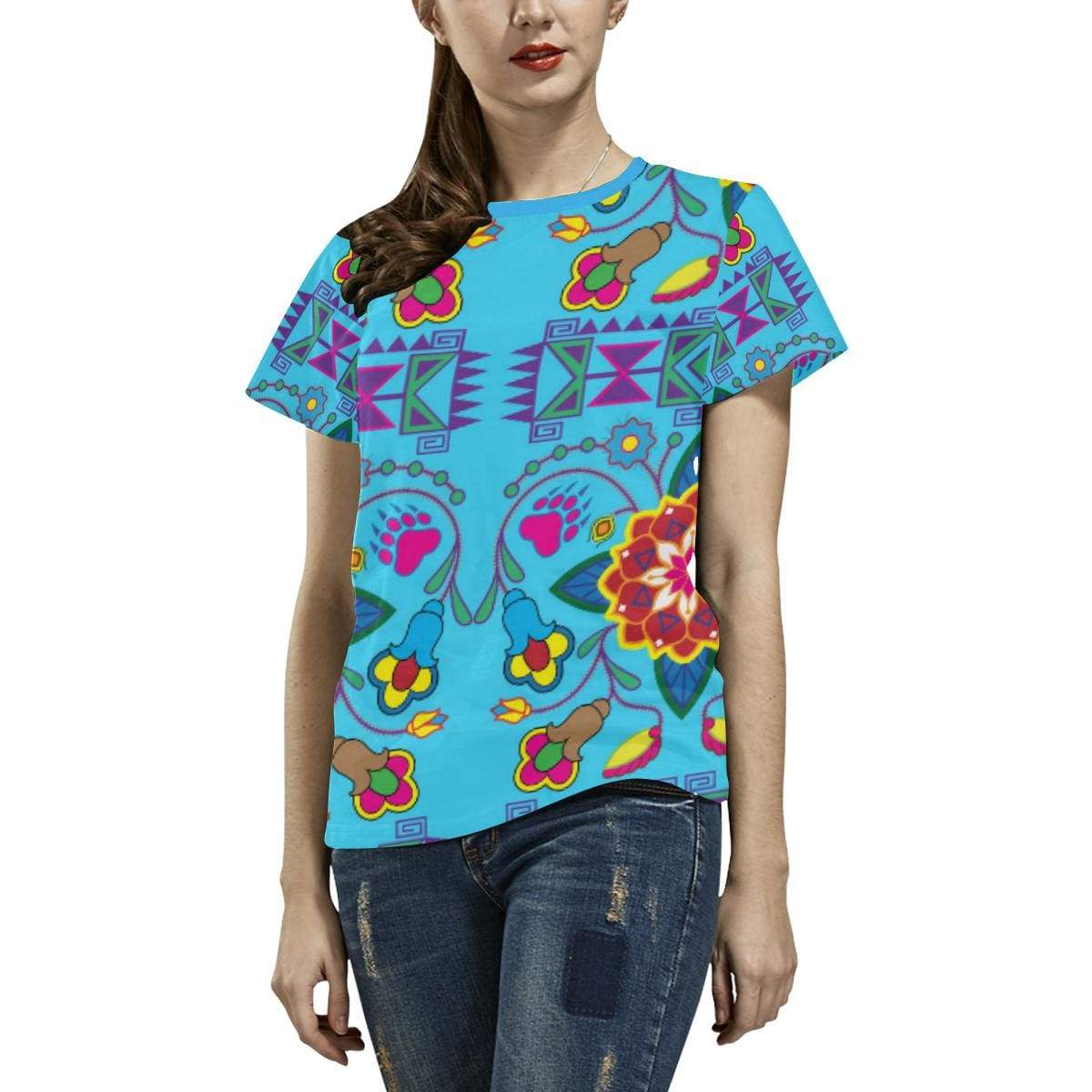 Geometric Floral Winter-Sky Blue All Over Print T-shirt for Women/Large Size (USA Size) (Model T40) All Over Print T-Shirt for Women/Large (T40) e-joyer