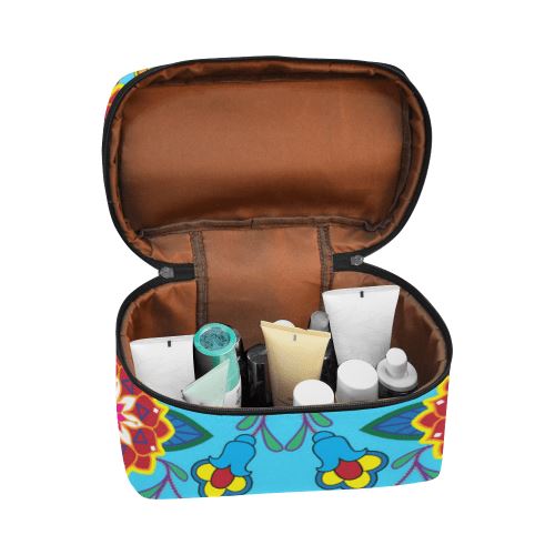 Geometric Floral Winter-Sky Blue Cosmetic Bag/Large (Model 1658) Cosmetic Bag e-joyer
