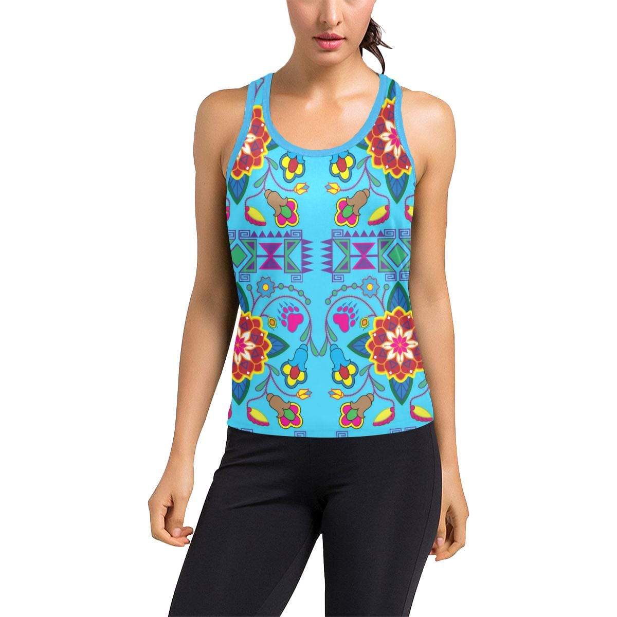 Geometric Floral Winter - Sky Blue Women's Racerback Tank Top (Model T60) Racerback Tank Top (T60) e-joyer