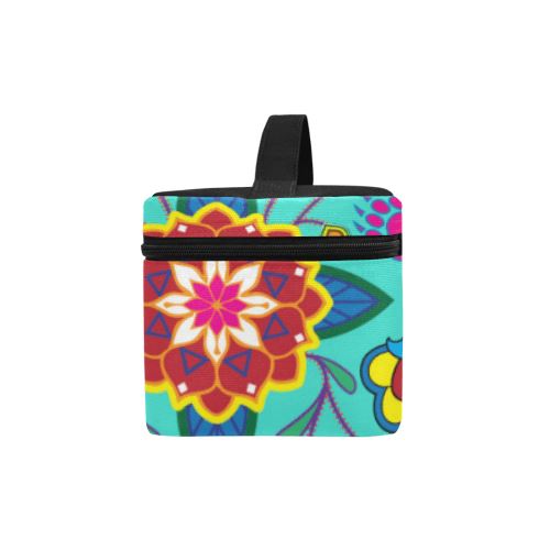 Geometric Floral Winter-Sky Cosmetic Bag/Large (Model 1658) Cosmetic Bag e-joyer