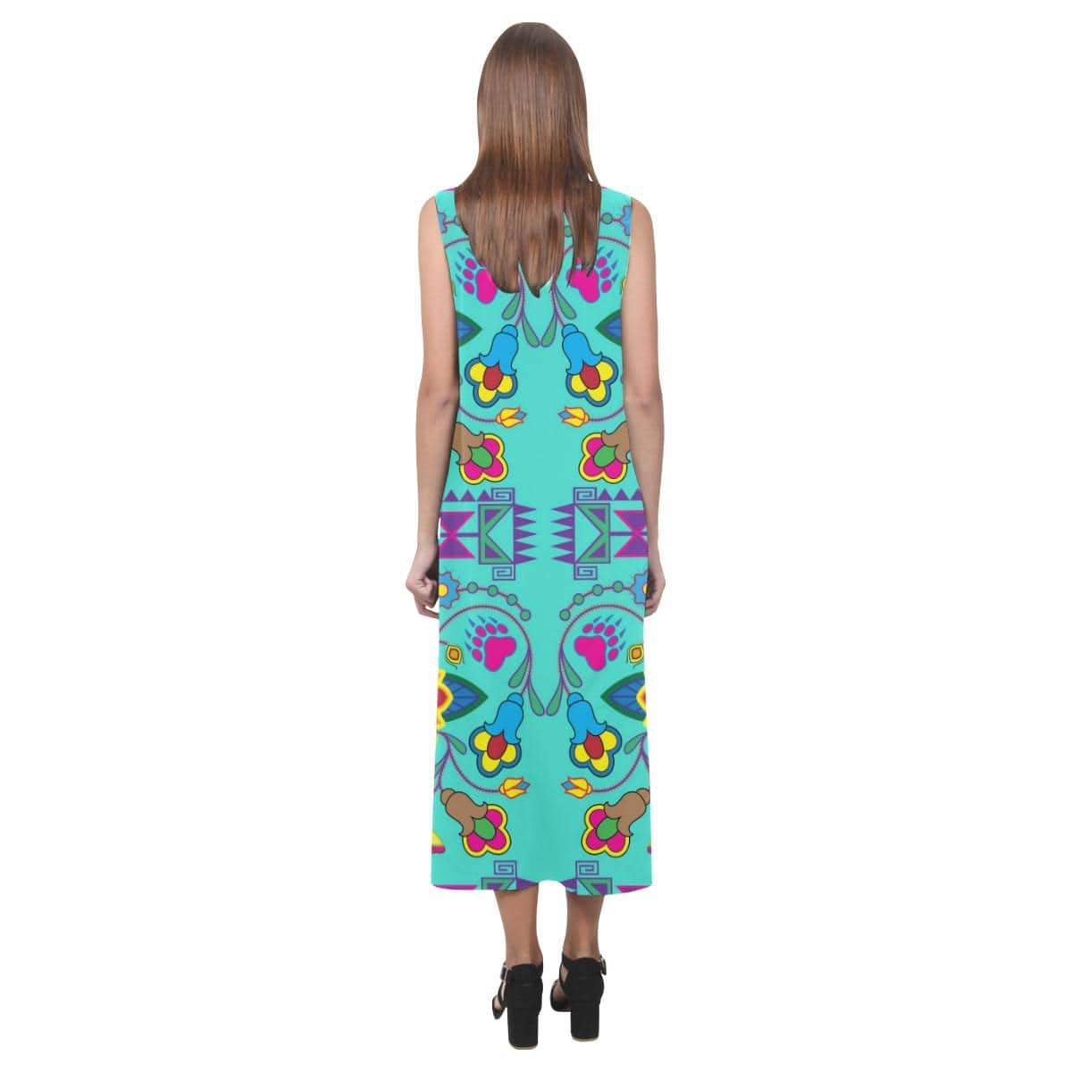 Geometric Floral Winter - Sky Phaedra Sleeveless Open Fork Long Dress (Model D08) Phaedra Sleeveless Open Fork Long Dress (D08) e-joyer
