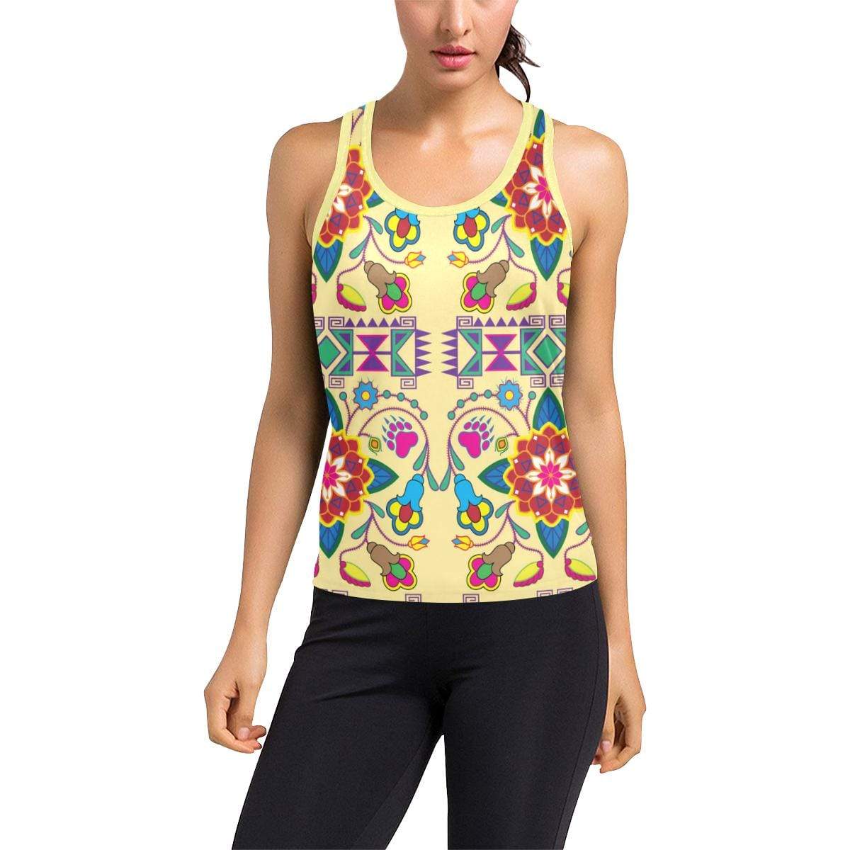 Geometric Floral Winter-Vanilla Women's Racerback Tank Top (Model T60) Racerback Tank Top (T60) e-joyer