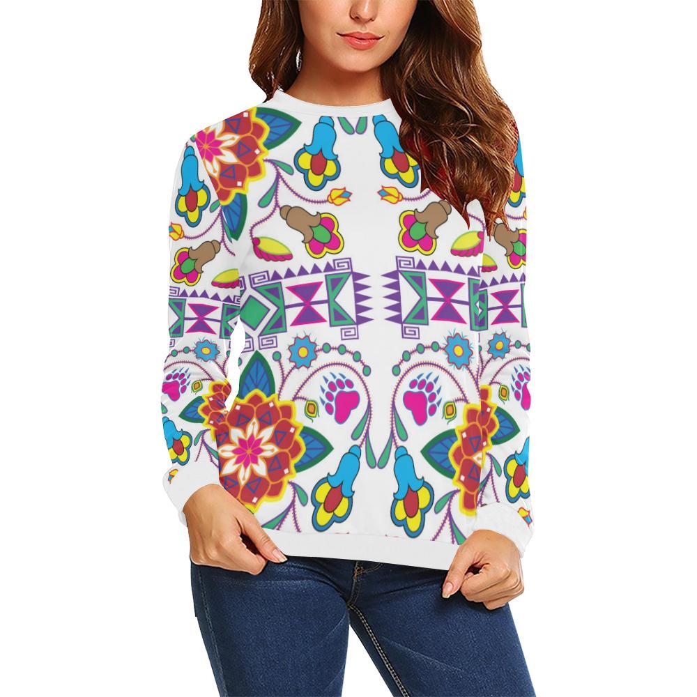 Geometric Floral Winter-White All Over Print Crewneck Sweatshirt for Women (Model H18) Crewneck Sweatshirt for Women (H18) e-joyer