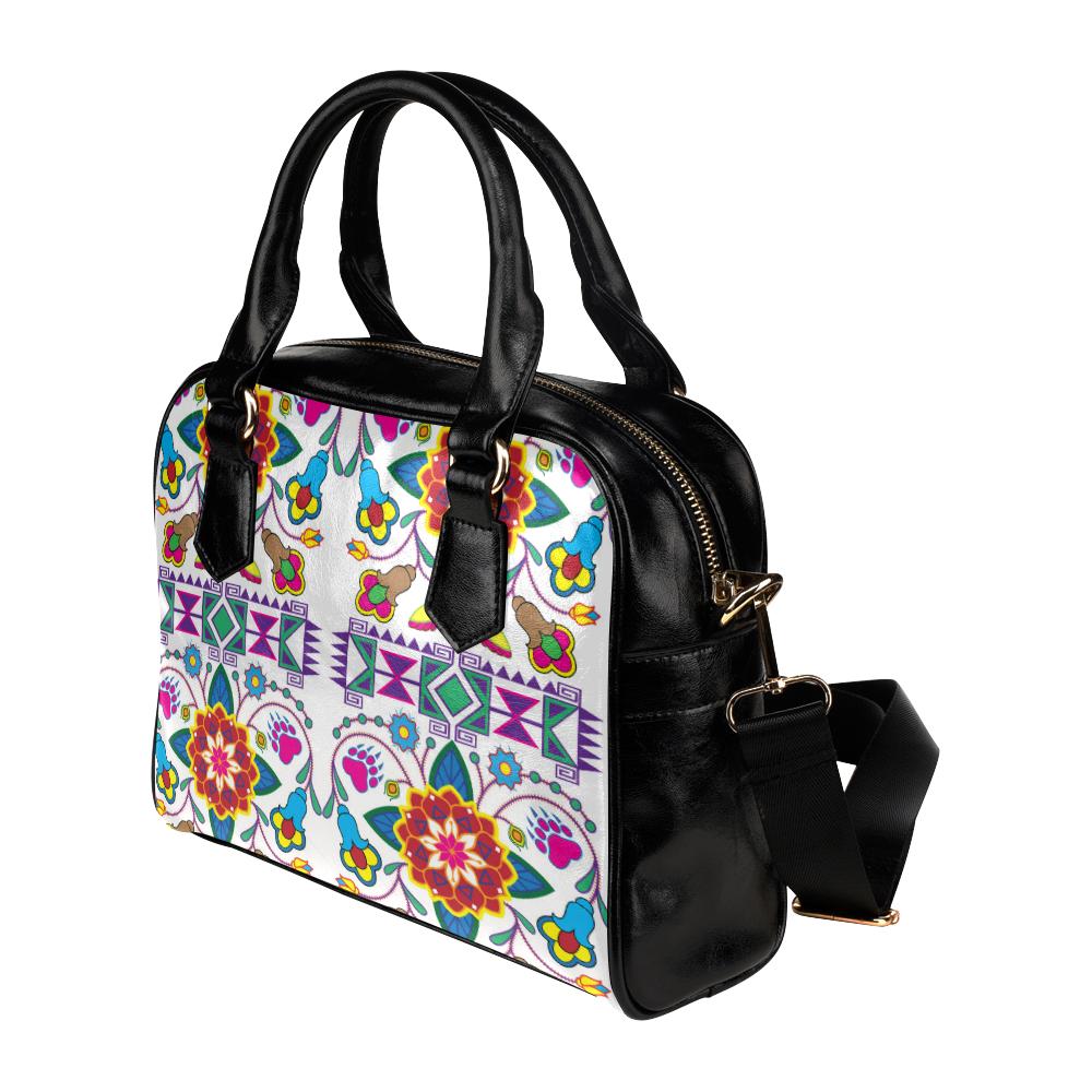 Geometric Floral Winter-White Shoulder Handbag (Model 1634) Shoulder Handbags (1634) e-joyer