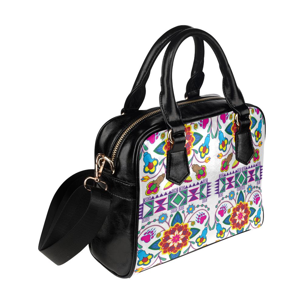 Geometric Floral Winter-White Shoulder Handbag (Model 1634) Shoulder Handbags (1634) e-joyer