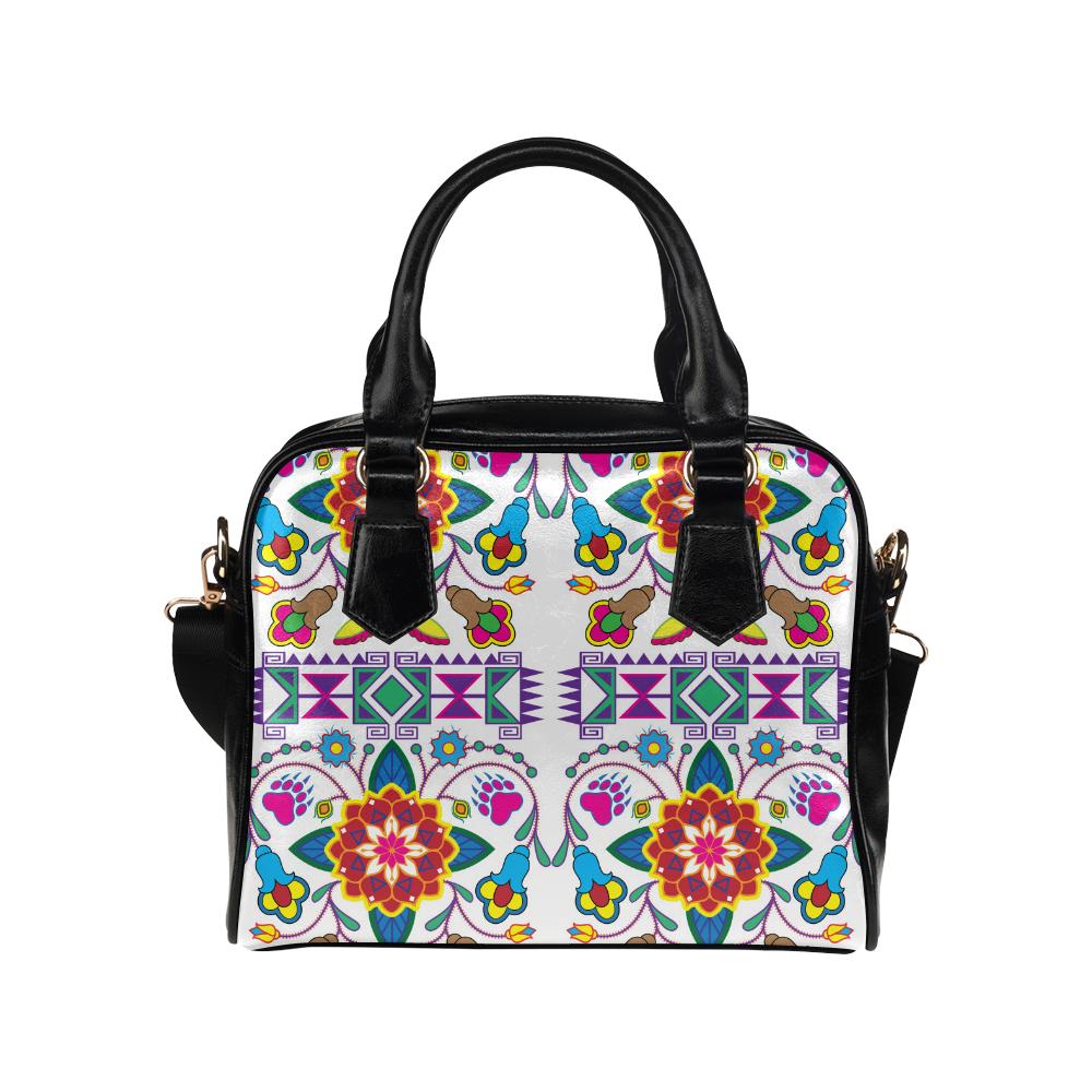 Geometric Floral Winter-White Shoulder Handbag (Model 1634) Shoulder Handbags (1634) e-joyer