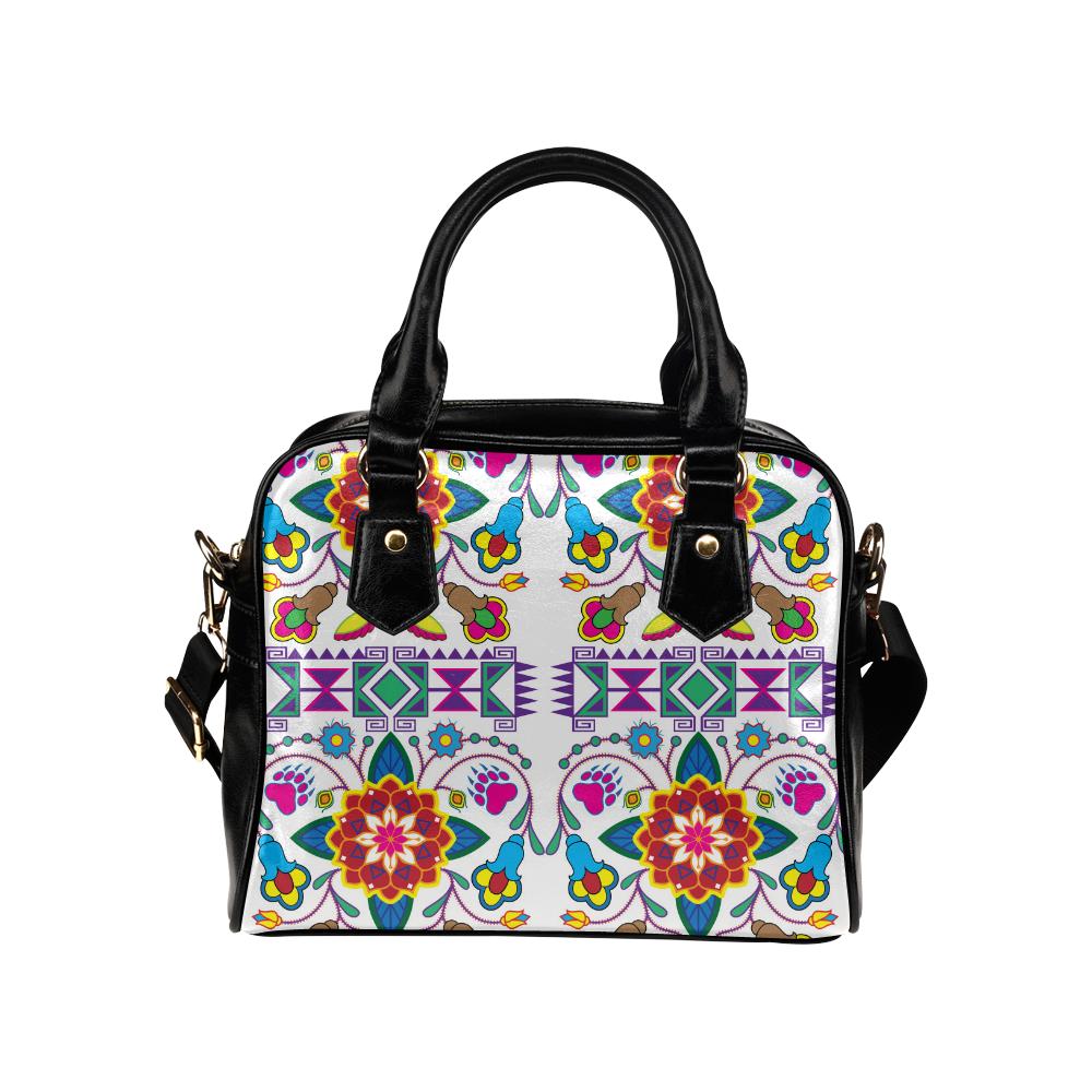 Geometric Floral Winter-White Shoulder Handbag (Model 1634) Shoulder Handbags (1634) e-joyer