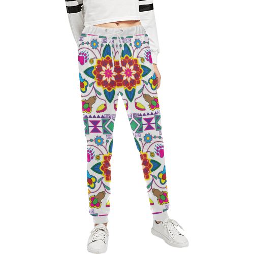 Geometric Floral Winter-White Women's All Over Print Sweatpants (Model L11) Women's All Over Print Sweatpants (L11) e-joyer
