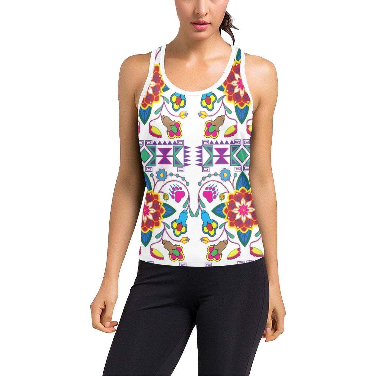 Geometric Floral Winter-White Women's Racerback Tank Top (Model T60) Racerback Tank Top (T60) e-joyer