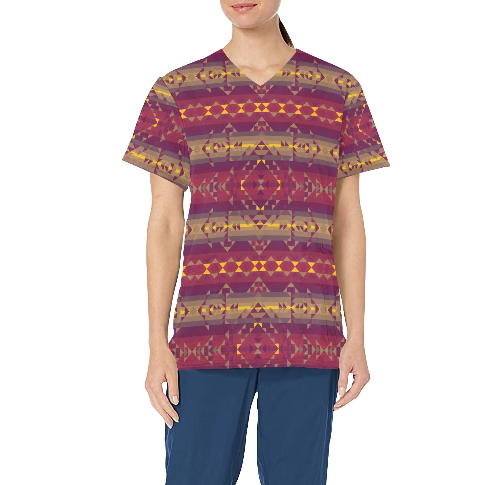 Gold Wool All Over Print Scrub Top Scrub Top e-joyer