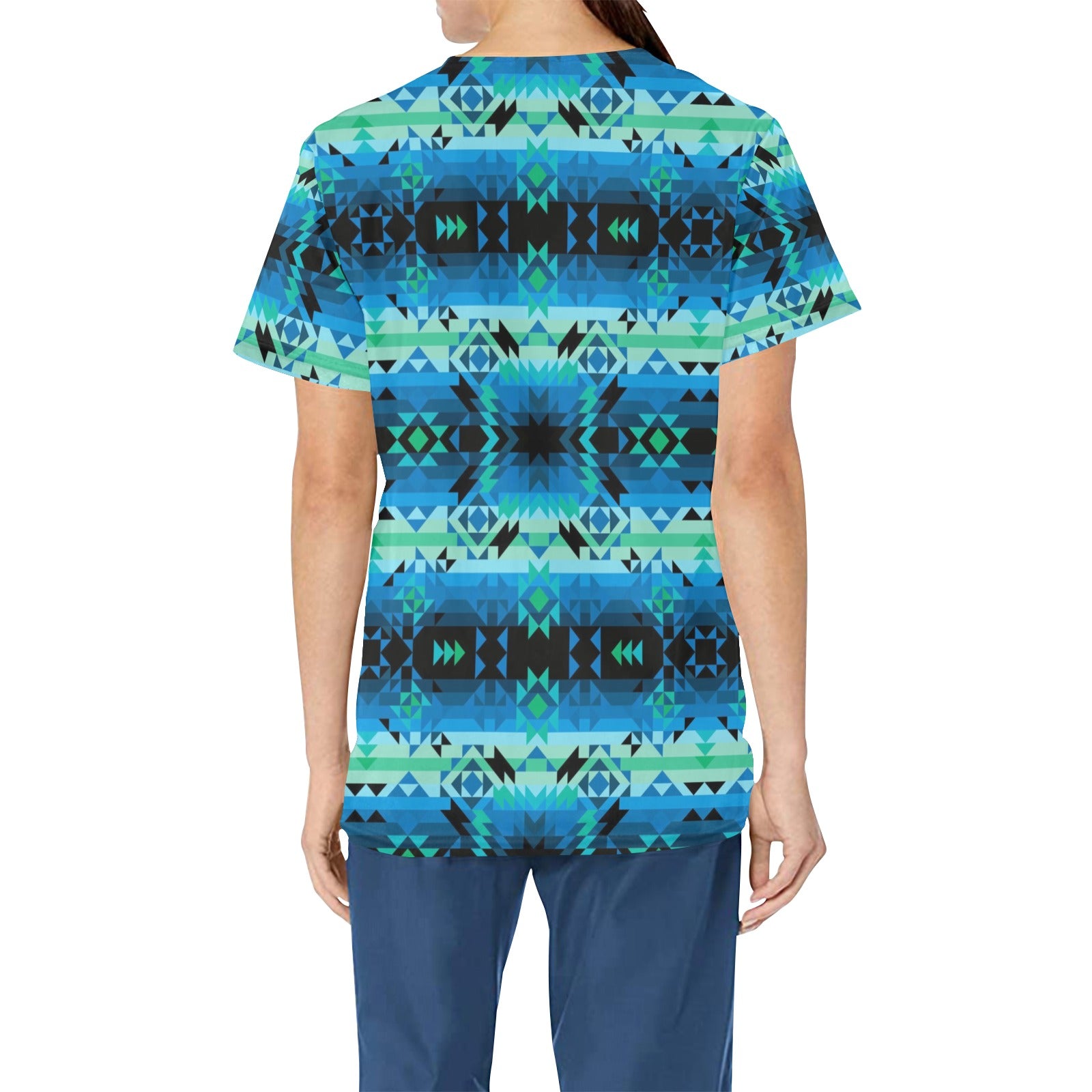 Green Star All Over Print Scrub Top Scrub Top e-joyer